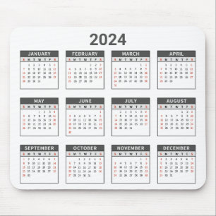 シンプル2024年のカレンダー(グレーと白) マウスパッド