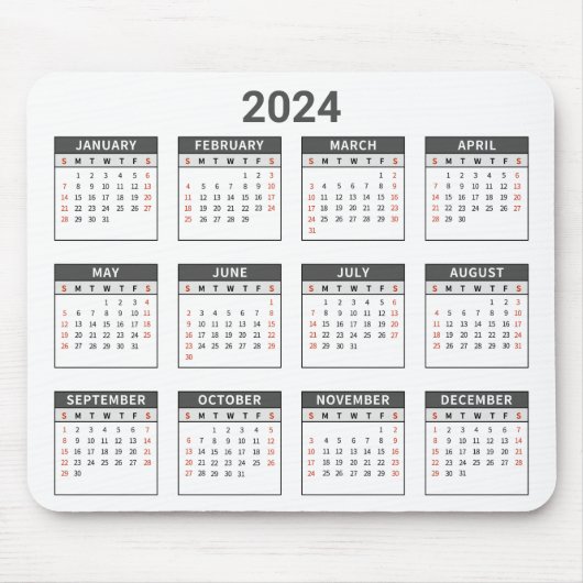 シンプル2024年のカレンダー（グレーと白） マウスパッド (正面)