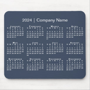 シンプル2024年カレンダー会社名Navy Blue マウスパッド