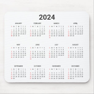 シンプル2024年At A Glance Red & Gray Calendar マウスパッド