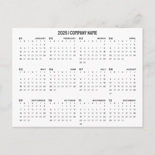 シンプル2025カレンダー会社名 | 任意の背景 ポストカード (正面)