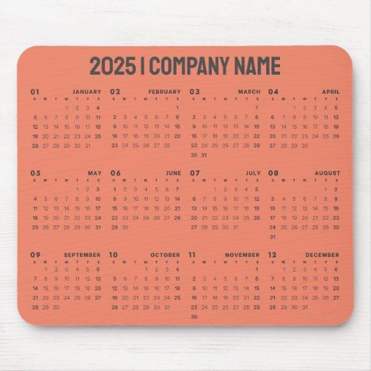 シンプル2025カレンダー 会社名 | 任意の背景 マウスパッド (正面)