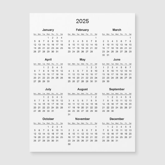 シンプル2025年エレガント予定表 | マグネットカード (正面)