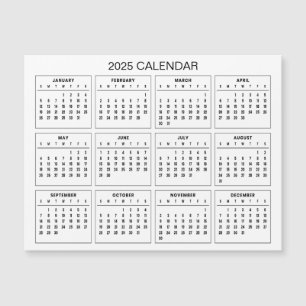 シンプル2025年エレガント予定表   マグネットカード