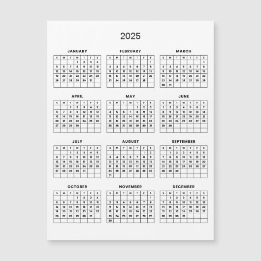 シンプル2025年エレガント予定表 | マグネットカード (正面)