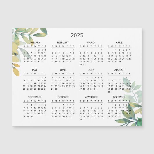 シンプル2025年エレガント予定表 | マグネットカード (正面)