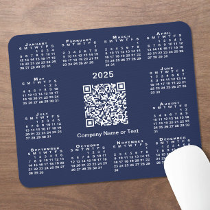シンプル2025年カレンダー事業部QRコードNavy Blue マウスパッド
