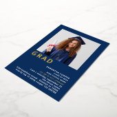 シンプル2025年写真卒業海軍金ゴールド実在 箔招待状 (回転した状態)