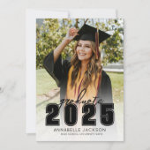 シンプル2025年卒業ブラック写真卒業 案内状 (正面)