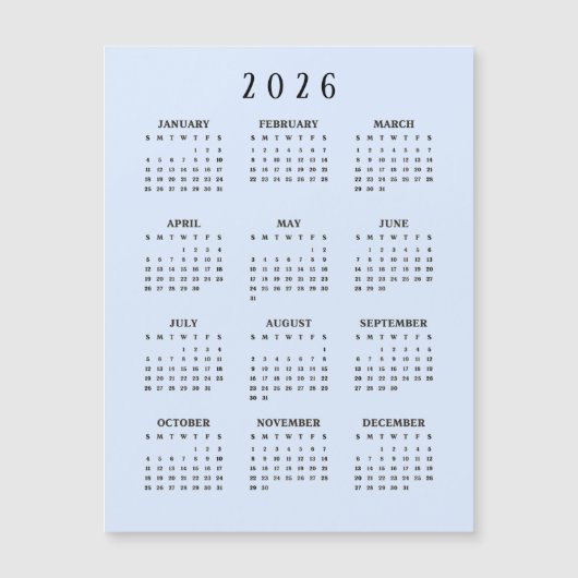 シンプル2026年カレンダー マグネットカード (正面)