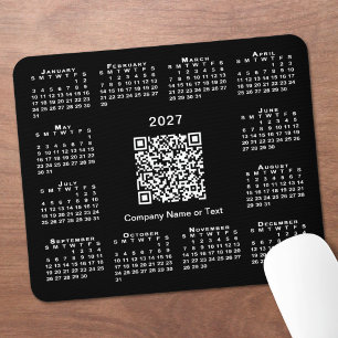 シンプル2027年カレンダー ビジネスQRコード ブラック マウスパッド