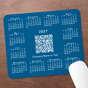 シンプル2027年カレンダー ビジネスQRコード ブルー マウスパッド
