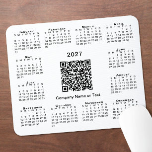 シンプル2027年カレンダー ビジネスQRコード ホワイト マウスパッド