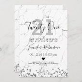 シンプル21歳誕生日パーティー銀大理石 招待状 (正面/裏面)