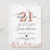 シンプル21th誕生日パーティーバラ金ゴールド大理石 招待状 (正面)