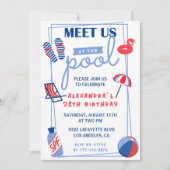 シンプル28歳の誕生日招待状プールパーティー夏 招待状 (正面)