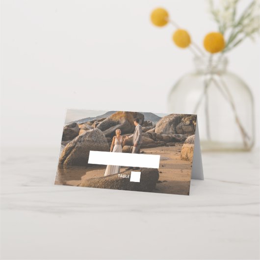 シンプル2Photoエレガント Overlayスクリプト結婚式の引き出物 プレイスカード (正面)