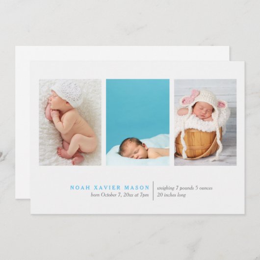 シンプル3の写真の誕生の発表 案内状 (正面/裏面)