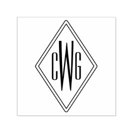 シンプル3イニシャル文字モノグラム#5ダイヤモンドフレーム セルフインキングスタンプ