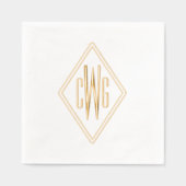 シンプル3イニシャル文字モノグラム#5ダイヤモンドフレーム 箔ナプキン (正面)