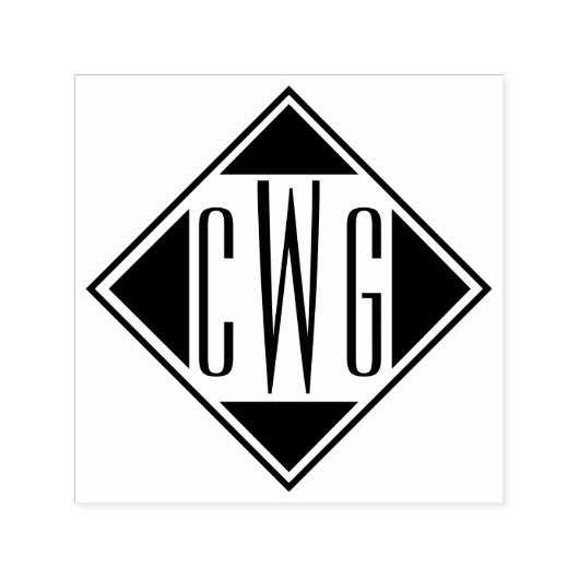 シンプル3イニシャル文字モノグラム#6Dダイヤモンドフレーム セルフインキングスタンプ (デザイン)