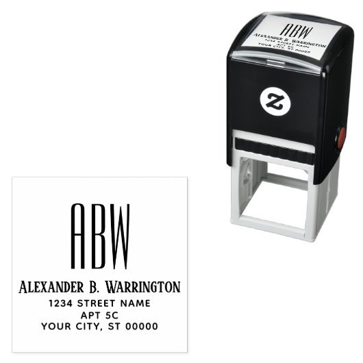 シンプル3エレガントイニシャルモノグラム名アドレス#8 セルフインキングスタンプ (インサイチュ)