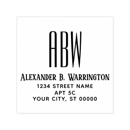 シンプル3エレガントイニシャルモノグラム名アドレス#8 セルフインキングスタンプ (デザイン)