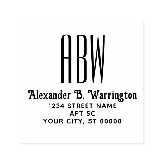 シンプル3エレガントイニシャルモノグラム名住所 セルフインキングスタンプ (デザイン)