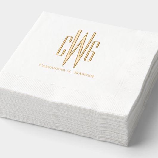 シンプル3エレガントイニシャル文字モノグラム#4名 箔ナプキン (詳細)