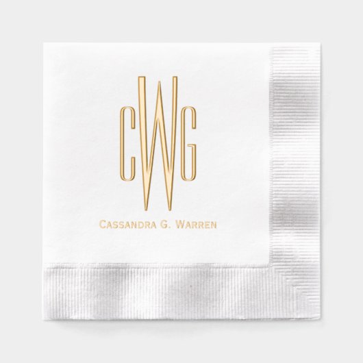 シンプル3エレガントイニシャル文字モノグラム#4名 箔ナプキン (正面)