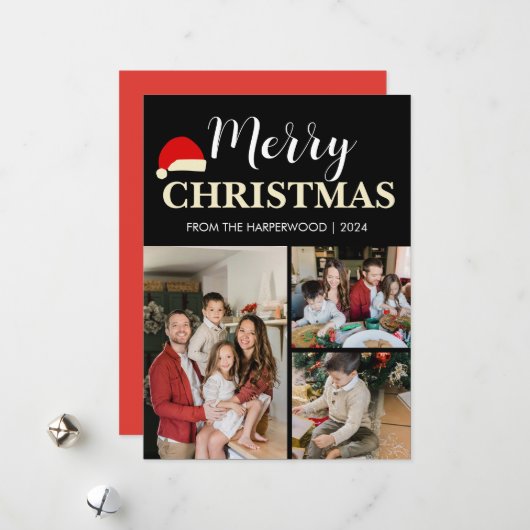 シンプル3エレガント枚のモダン写真クリスマスファミリー シーズンカード (正面/裏面インサイチュ)