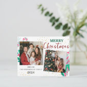 シンプル3エレガント枚のモダン写真クリスマスファミリー シーズンポストカード (スタンド正面)