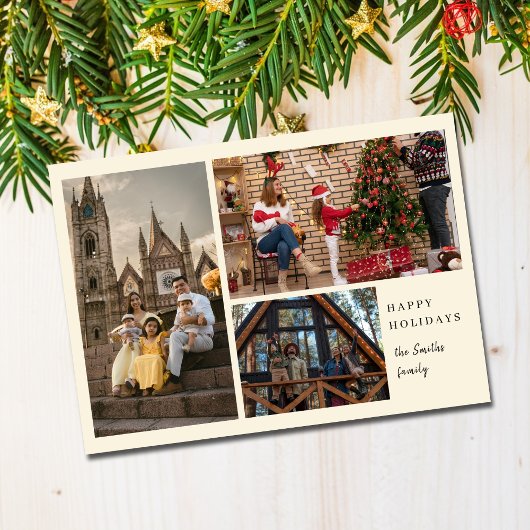 シンプル3エレガント枚の写真コラージュミニマルクリスマス シーズンカード