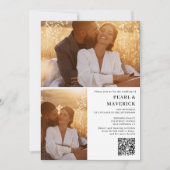 シンプル3エレガント枚の写真qrコード白黒結婚s 招待状 (正面)