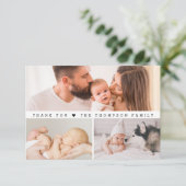 シンプル3カスタム枚の写真コラージュ赤ちゃんシャワー サンキューカード (スタンド正面)