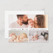 シンプル3カスタム枚の写真コラージュ赤ちゃんシャワー サンキューカード (正面/裏面)