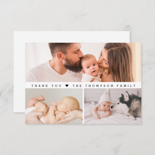 シンプル3カスタム枚の写真コラージュ赤ちゃんシャワー サンキューカード (正面/裏面)