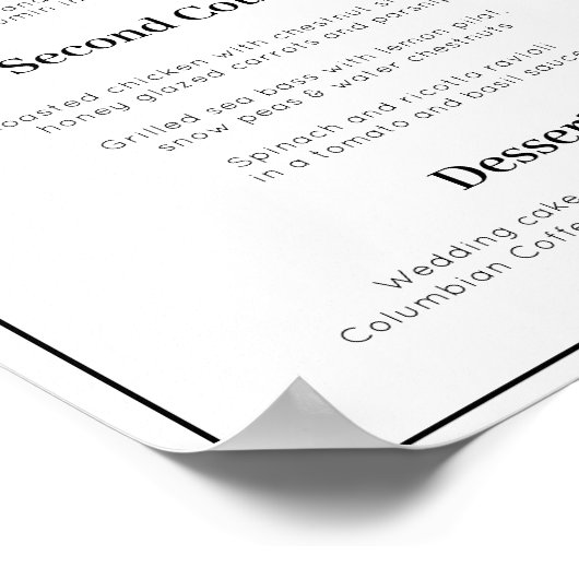 シンプル3コース結婚のメニューポスター ポスター (角)