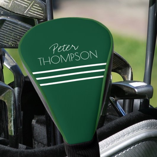 シンプル3ストライプ名エメラルドグリーン ゴルフヘッドカバー