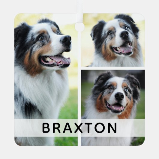 シンプル3フォトカスタムペット メタルオーナメント (裏面)