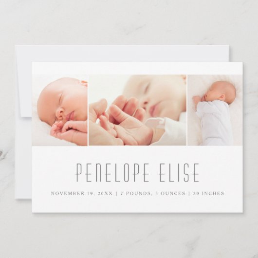 シンプル3フォトコラージュベビー誕生 案内状 (正面)