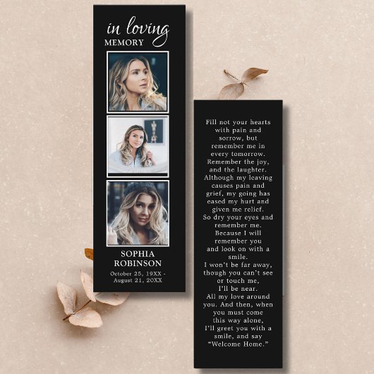 シンプル3フォト悔やみや弔慰祈りの言葉カード スキニー名刺