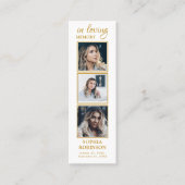 シンプル3フォト金ゴールド悔やみや弔慰祈りの言葉カード スキニー名刺 (正面)