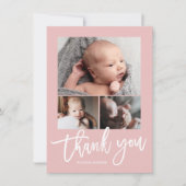 シンプル3モダン写真丁合ベビー写真 サンキューカード (正面)