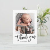 シンプル3モダン写真丁合ベビー写真 サンキューカード (スタンド正面)