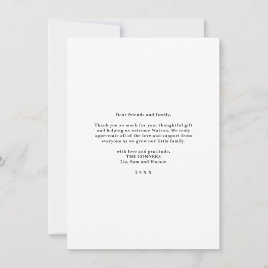 シンプル3モダン写真丁合ベビー写真 サンキューカード (裏面)