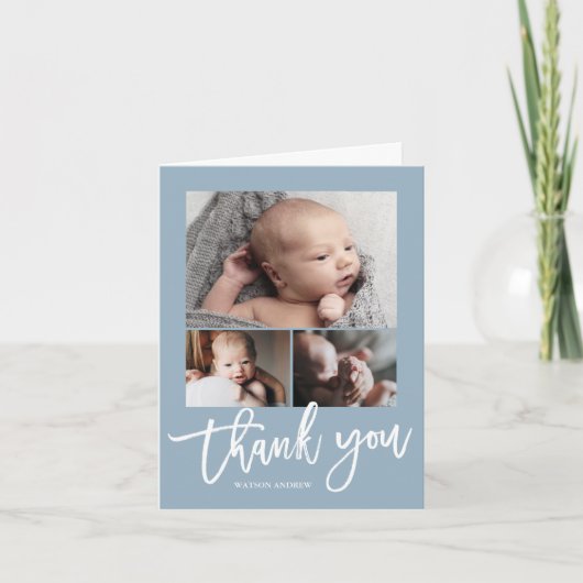 シンプル3モダン写真丁合ベビー写真 サンキューカード (正面)