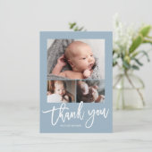 シンプル3モダン写真丁合ベビー写真 サンキューカード (スタンド正面)