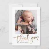 シンプル3モダン写真丁合ベビー写真 サンキューカード (正面)