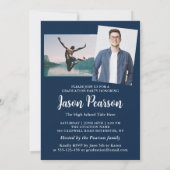 シンプル3モダン写真海軍ブルースクリプト卒業 招待状 (裏面)